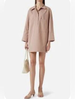 COS Dress, NEW Size 10, 100% Cotton, Beige, Rose Pink Tones, Pockets